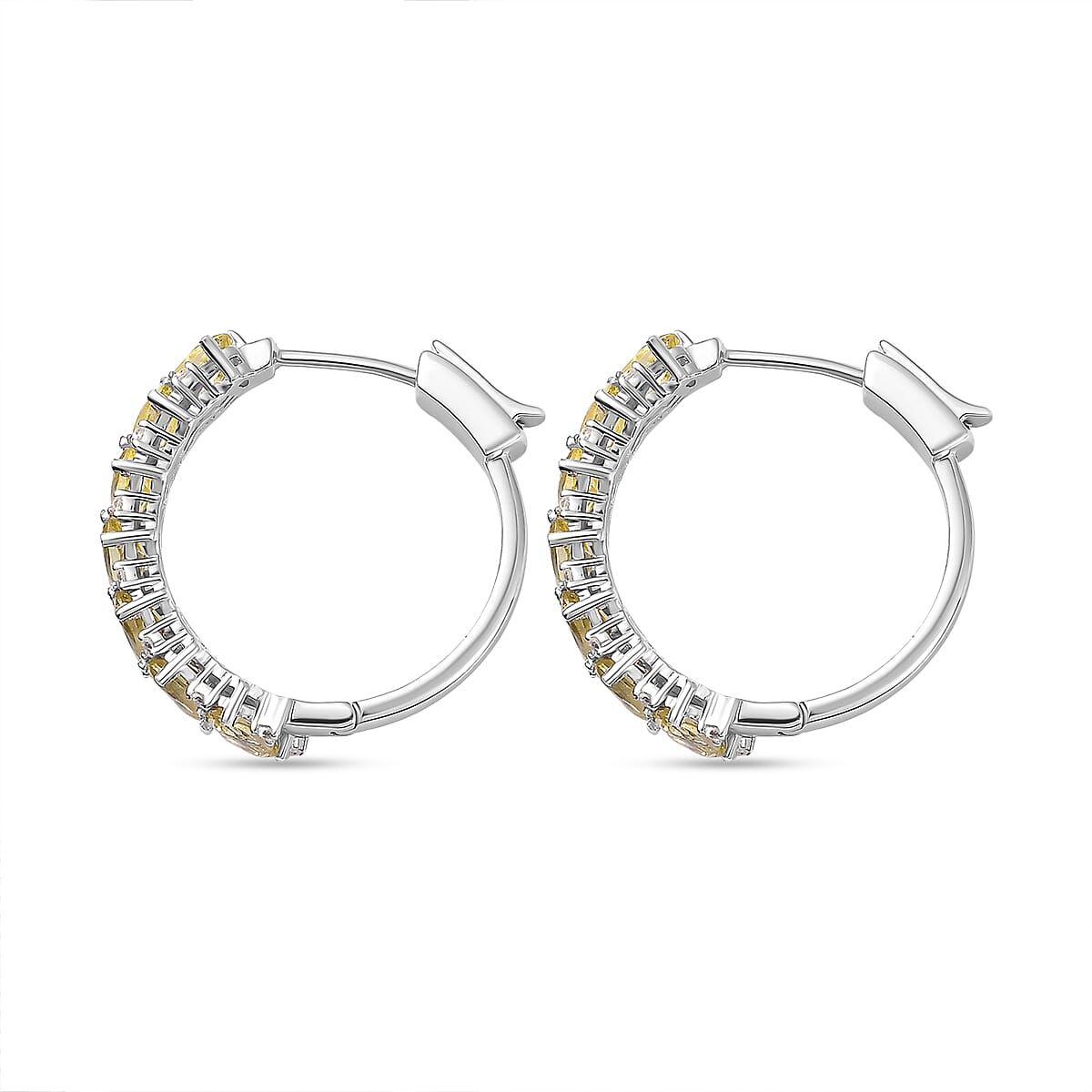 Madagascar Yellow Apatite and White Zircon Hoop Earrings in Platinum Over Sterling Silver 3.75 ctw image number 4