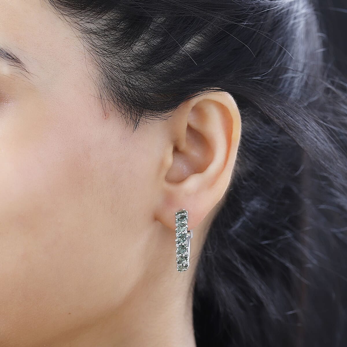 Madagascar Green Apatite and White Zircon Hoop Earrings in Platinum Over Sterling Silver 3.25 ctw image number 2