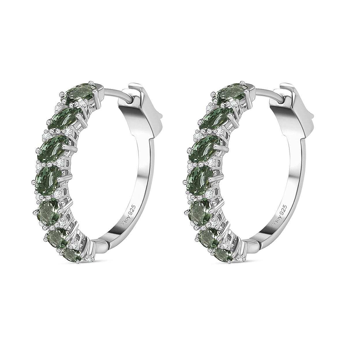 Madagascar Green Apatite and White Zircon Hoop Earrings in Platinum Over Sterling Silver 3.25 ctw image number 3