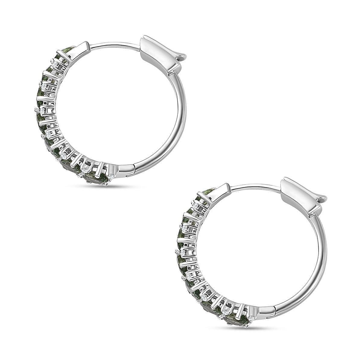 Madagascar Green Apatite and White Zircon Hoop Earrings in Platinum Over Sterling Silver 3.25 ctw image number 4