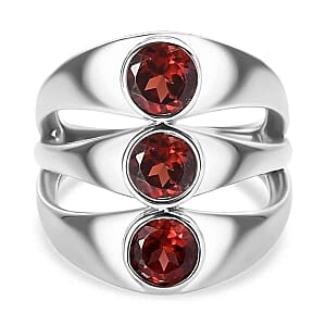 Mozambique Garnet 1.83 ctw 3 Stone Ring in Stainless Steel (Size 5.5)