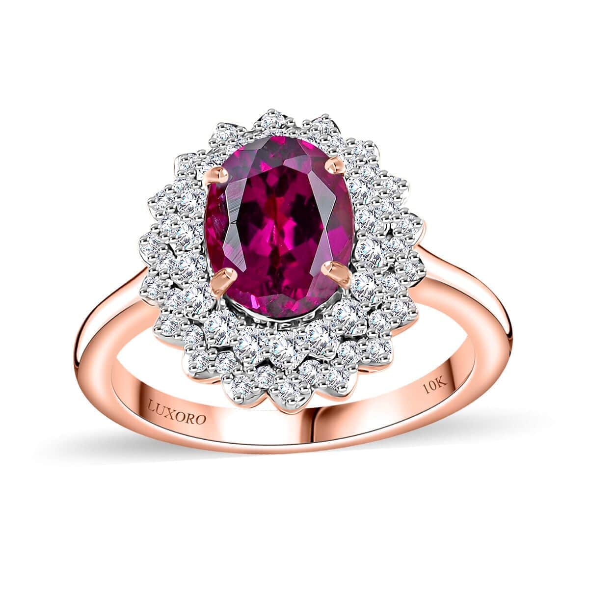 Certified & Appraised Luxoro AAA Radiant Ember Garnet and G-H I2 Diamond 3.30 ctw Floral Ring in 10K Rose Gold (Size 10.0) 4.10 Grams image number 0