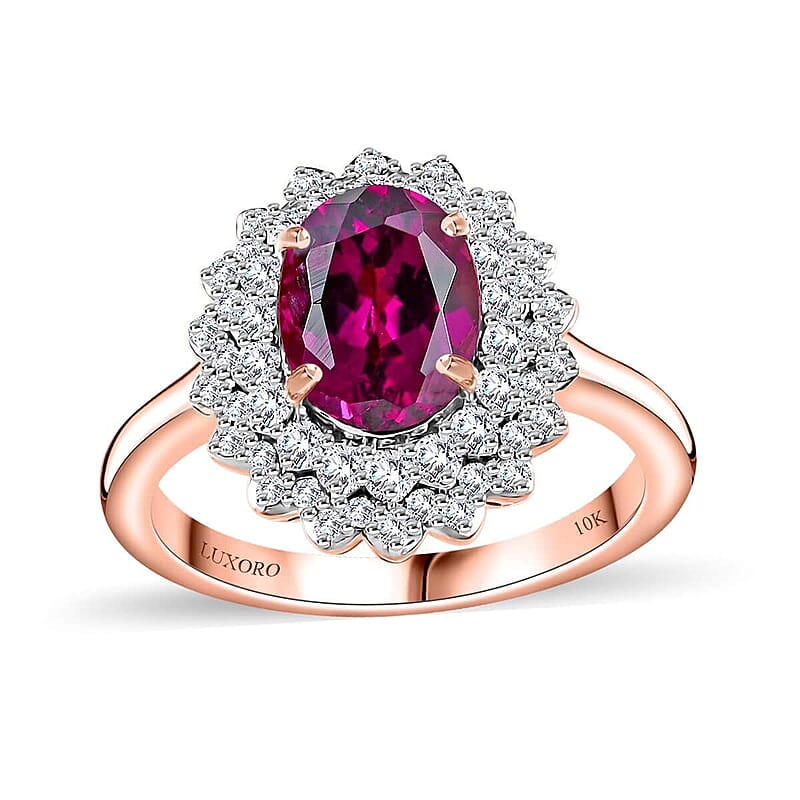 Certified & Appraised Luxoro AAA Radiant Ember Garnet and G-H I2 Diamond 3.30 ctw Floral Ring in 10K Rose Gold (Size 10.0) 4.10 Grams