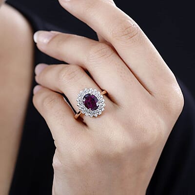 Certified & Appraised Luxoro AAA Radiant Ember Garnet and G-H I2 Diamond 3.30 ctw Floral Ring in 10K Rose Gold (Size 10.0) 4.10 Grams