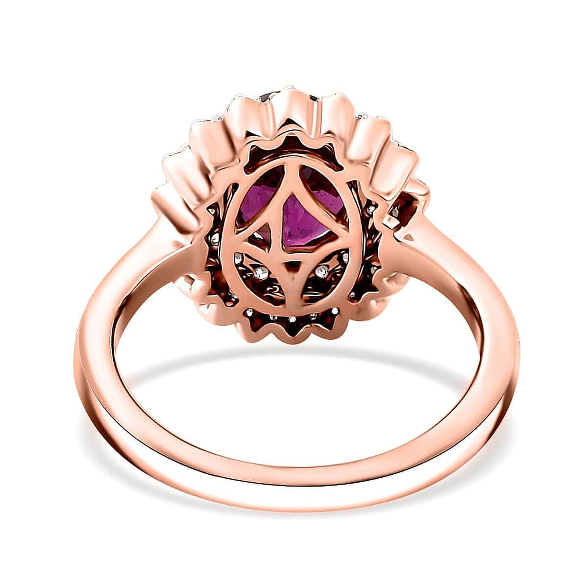Certified & Appraised Luxoro AAA Radiant Ember Garnet and G-H I2 Diamond 3.30 ctw Floral Ring in 10K Rose Gold (Size 10.0) 4.10 Grams