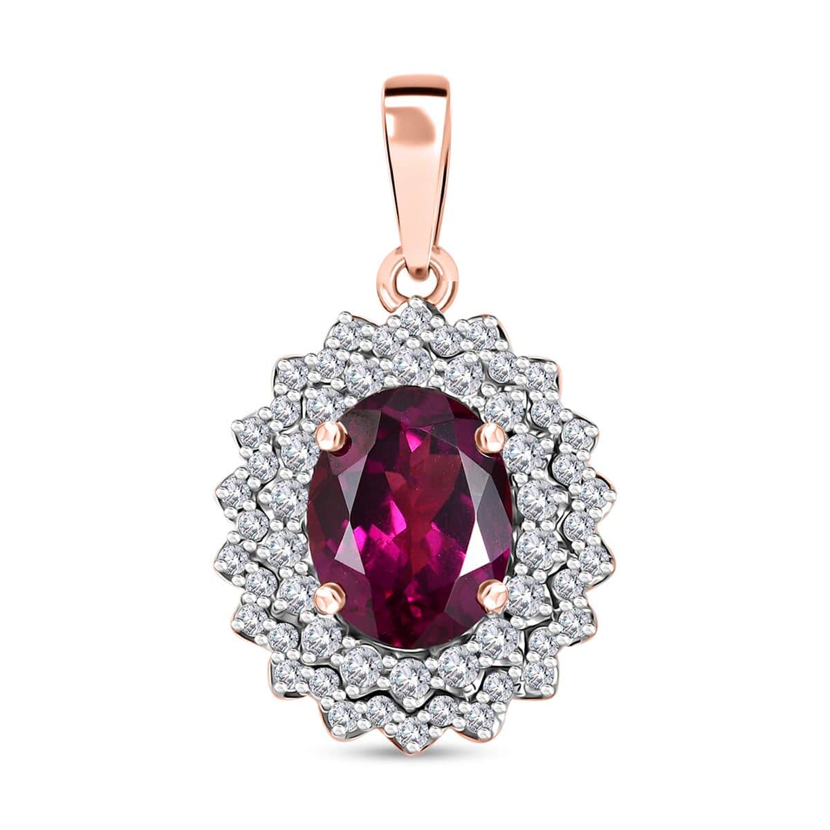 Certified & Appraised Luxoro 10K Rose Gold AAA Radiant Ember Garnet and G-H I2 Diamond Floral Pendant 3.30 ctw image number 0