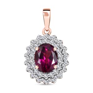 Certified & Appraised Luxoro 10K Rose Gold AAA Radiant Ember Garnet and G-H I2 Diamond Floral Pendant 3.30 ctw