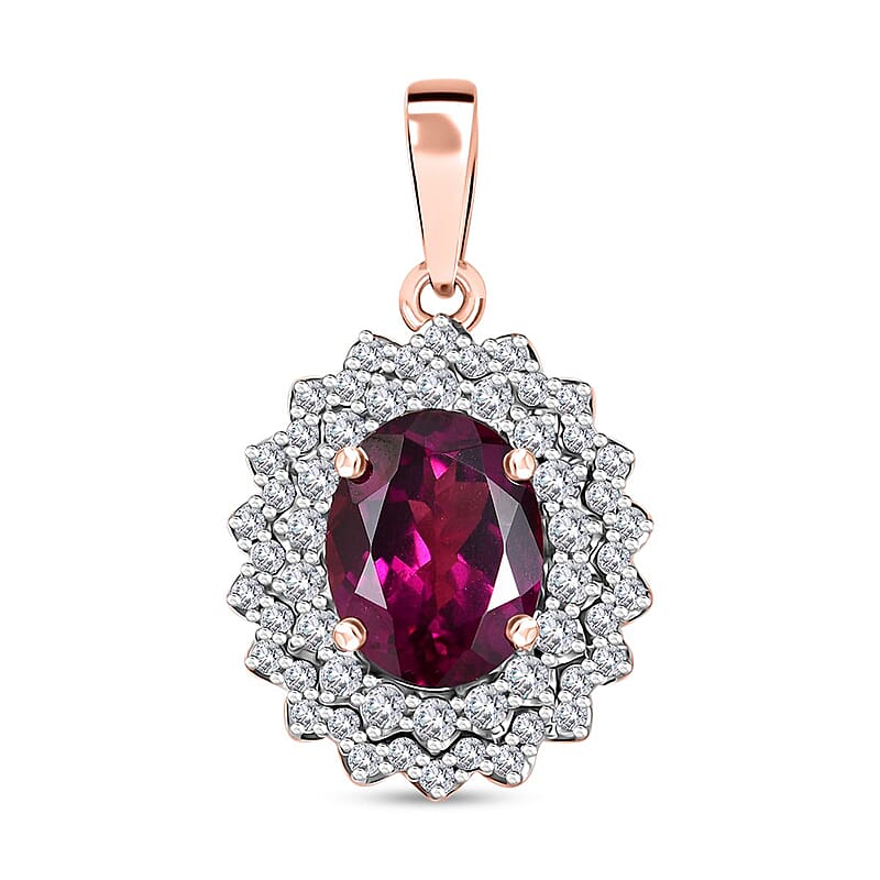 Certified & Appraised Luxoro 10K Rose Gold AAA Radiant Ember Garnet and G-H I2 Diamond Floral Pendant 3.30 ctw