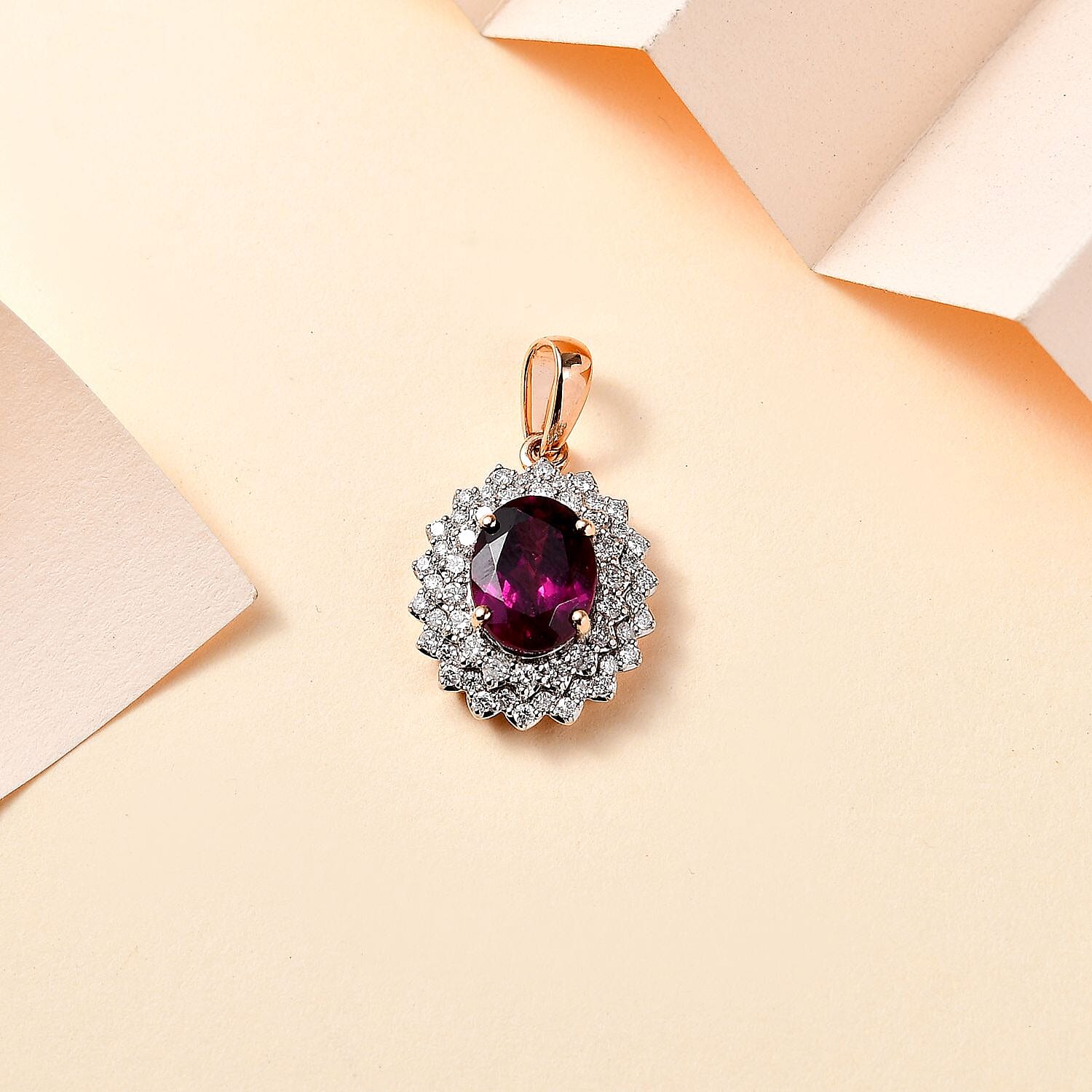 Certified & Appraised Luxoro 10K Rose Gold AAA Radiant Ember Garnet and G-H I2 Diamond Floral Pendant 3.30 ctw