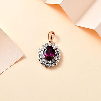 Certified & Appraised Luxoro 10K Rose Gold AAA Radiant Ember Garnet and G-H I2 Diamond Floral Pendant 3.30 ctw