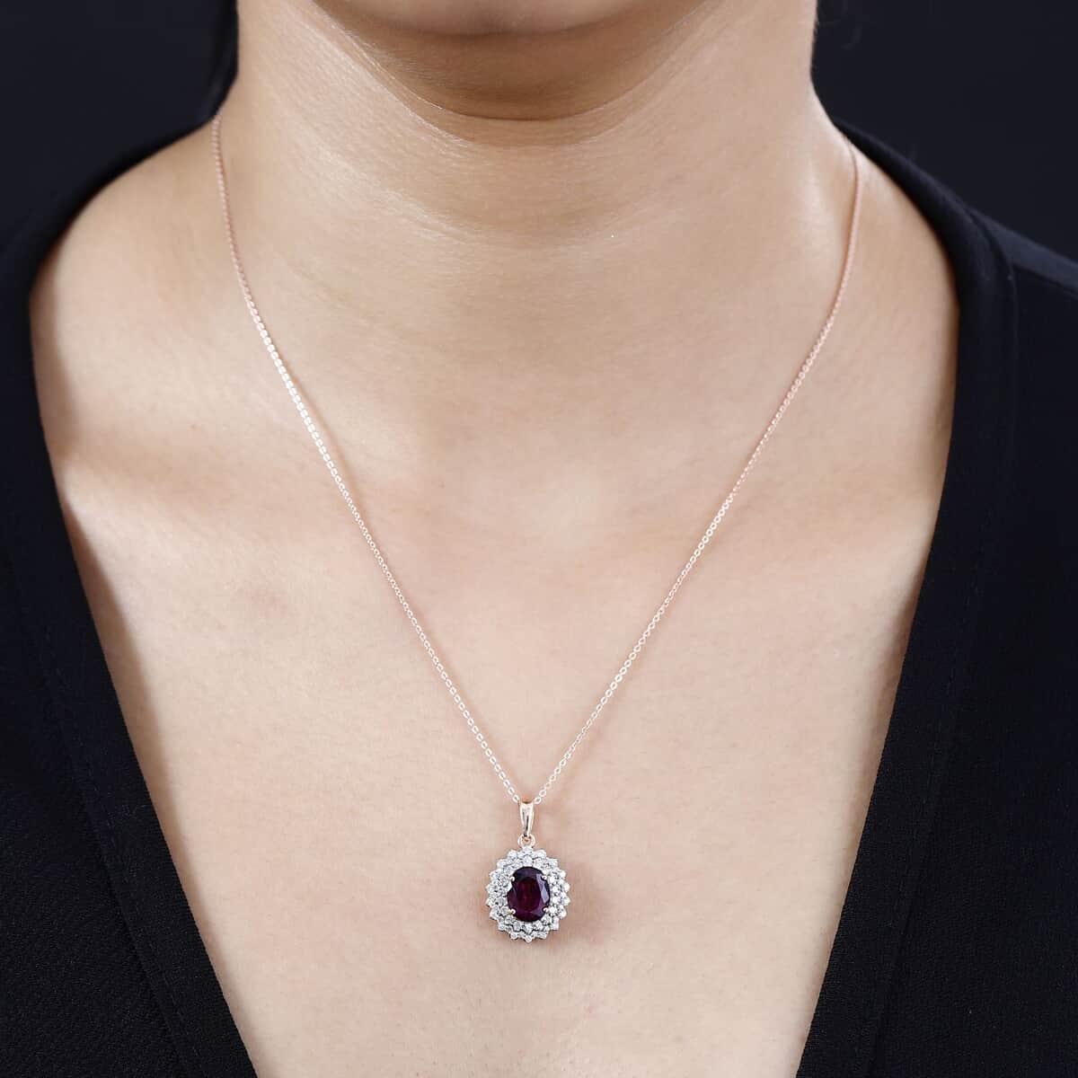 Certified & Appraised Luxoro 10K Rose Gold AAA Radiant Ember Garnet and G-H I2 Diamond Floral Pendant 3.30 ctw image number 2