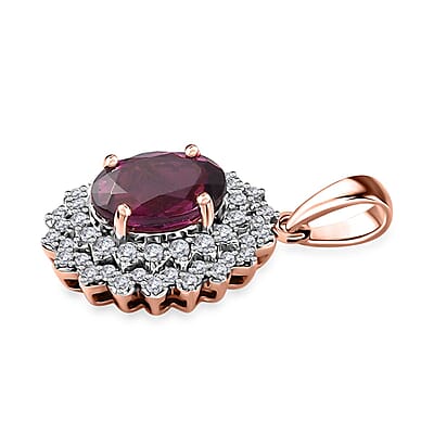 Certified & Appraised Luxoro 10K Rose Gold AAA Radiant Ember Garnet and G-H I2 Diamond Floral Pendant 3.30 ctw