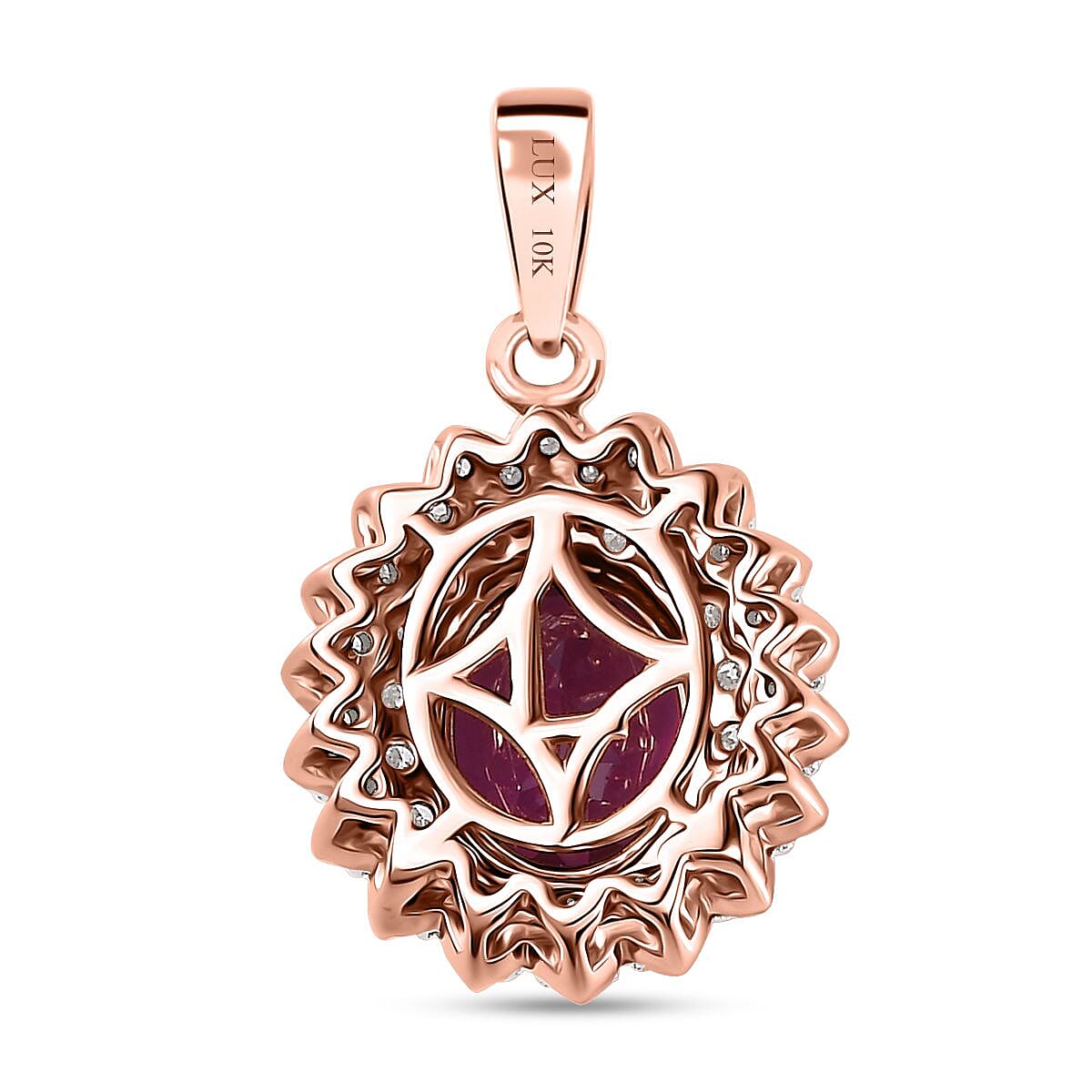 Certified & Appraised Luxoro 10K Rose Gold AAA Radiant Ember Garnet and G-H I2 Diamond Floral Pendant 3.30 ctw