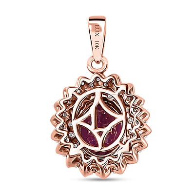 Certified & Appraised Luxoro 10K Rose Gold AAA Radiant Ember Garnet and G-H I2 Diamond Floral Pendant 3.30 ctw