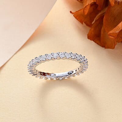 Moissanite 0.90 ctw Eternity Band Ring in 10K White Gold (Size 6.0) 