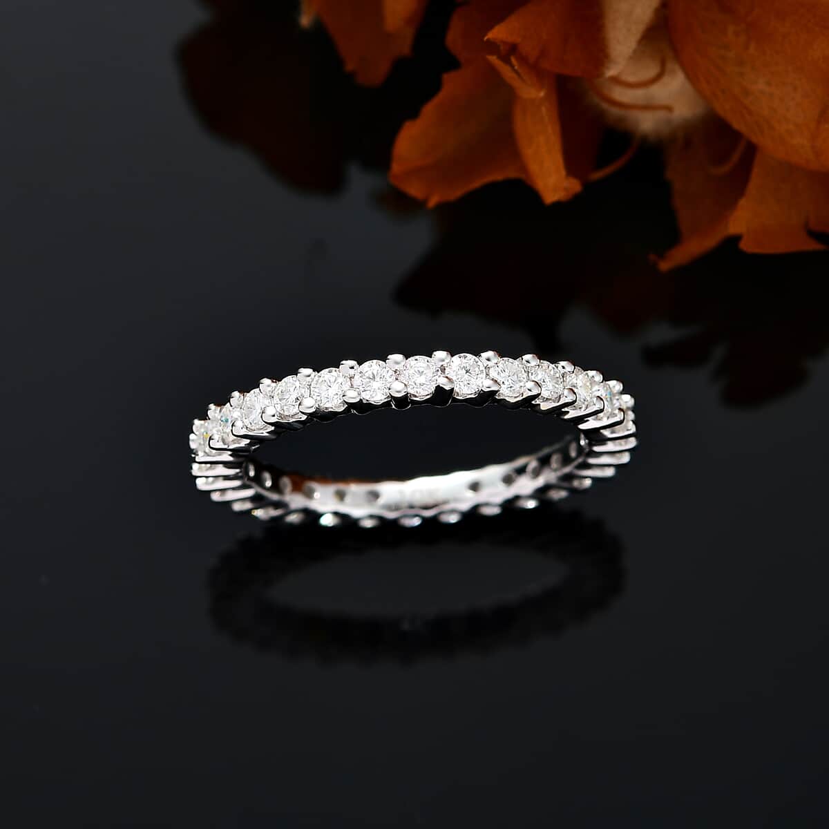 10K White Gold Moissanite Eternity Band Ring (Size 6.0) 0.90 ctw image number 2