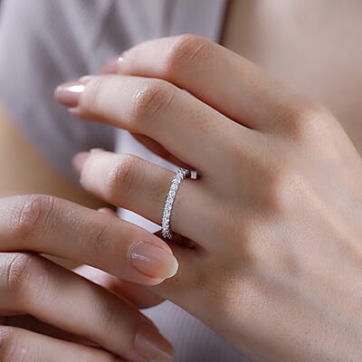 Moissanite 0.90 ctw Eternity Band Ring in 10K White Gold (Size 6.0) 