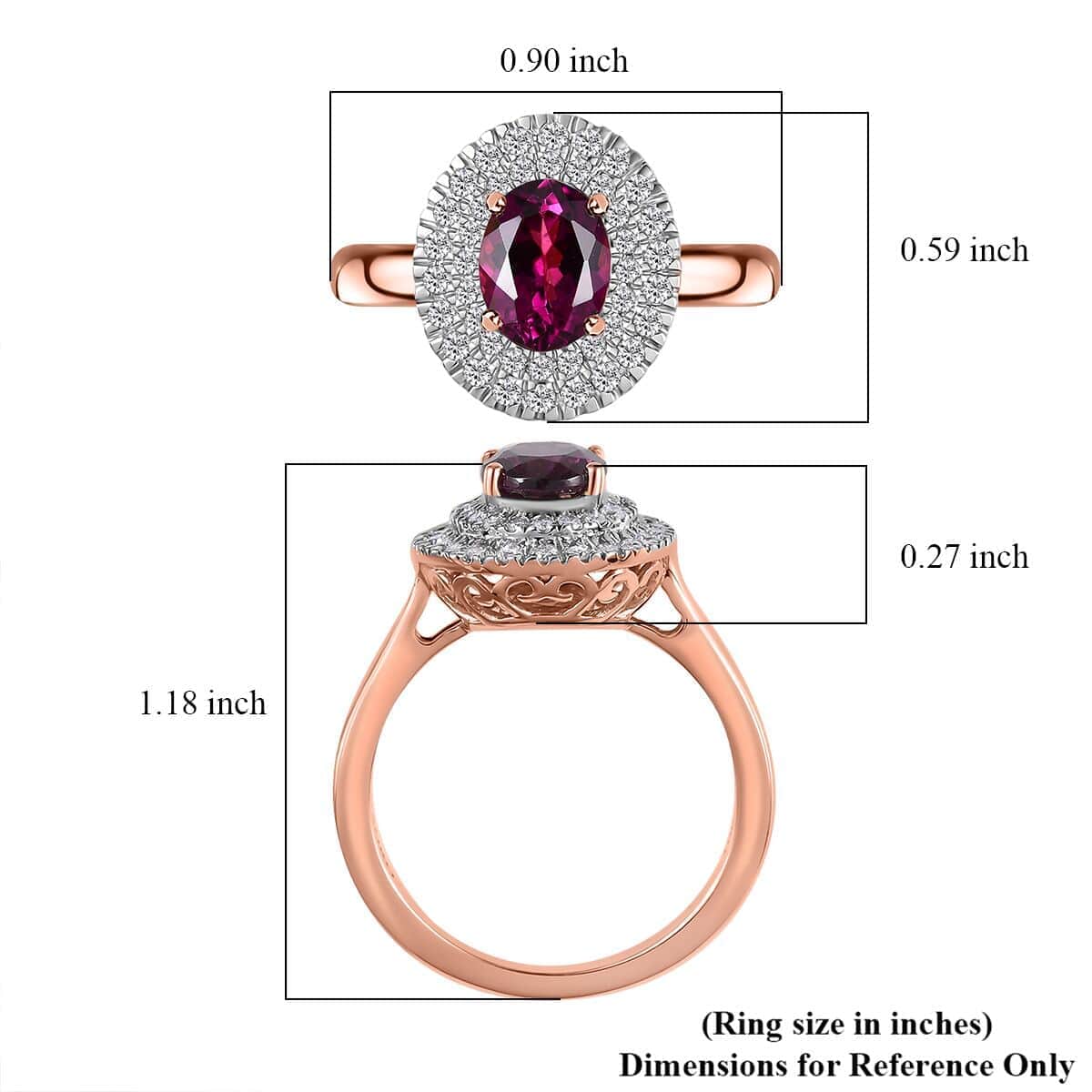 Certified & Appraised Luxoro AAA Radiant Ember Garnet and G-H I2 Diamond 1.97 ctw Double Halo Ring in 10K Rose Gold (Size 10.0) image number 4