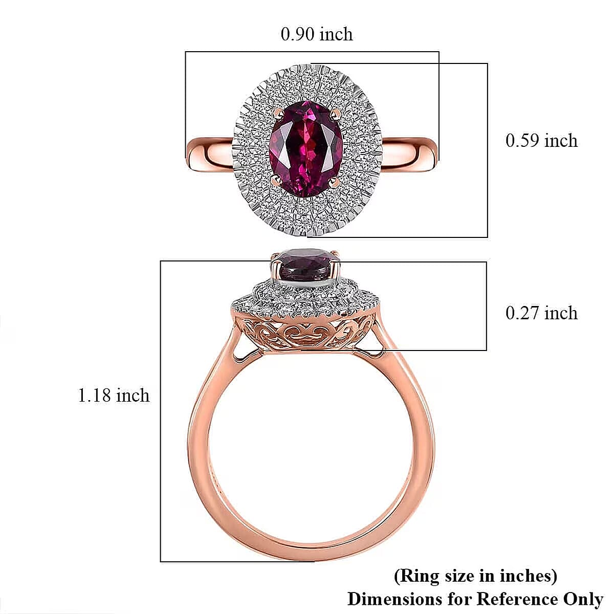 Certified & Appraised Luxoro AAA Radiant Ember Garnet and G-H I2 Diamond 1.97 ctw Double Halo Ring in 10K Rose Gold (Size 10.0) (Del. in 10-12 Days) image number 5
