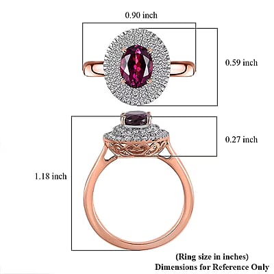 Certified & Appraised Luxoro AAA Radiant Ember Garnet and G-H I2 Diamond 1.97 ctw Double Halo Ring in 10K Rose Gold (Size 6.0)