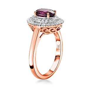 Certified & Appraised Luxoro AAA Radiant Ember Garnet and G-H I2 Diamond 1.97 ctw Double Halo Ring in 10K Rose Gold (Size 7.0) (Del. in 10-12 Days)