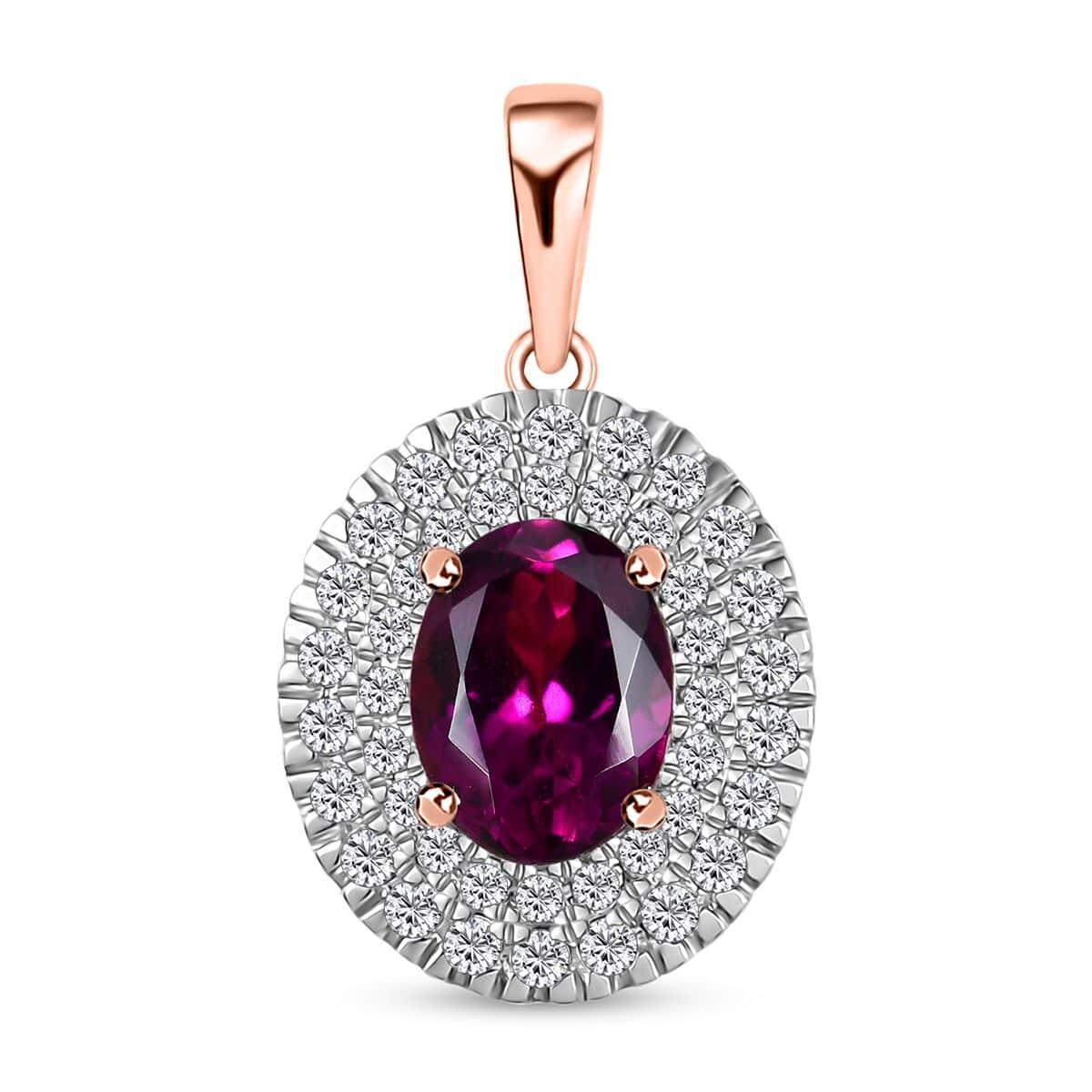 Certified & Appraised Luxoro 10K Rose Gold AAA Radiant Ember Garnet and G-H I2 Diamond Cocktail Pendant 2.07 ctw image number 0