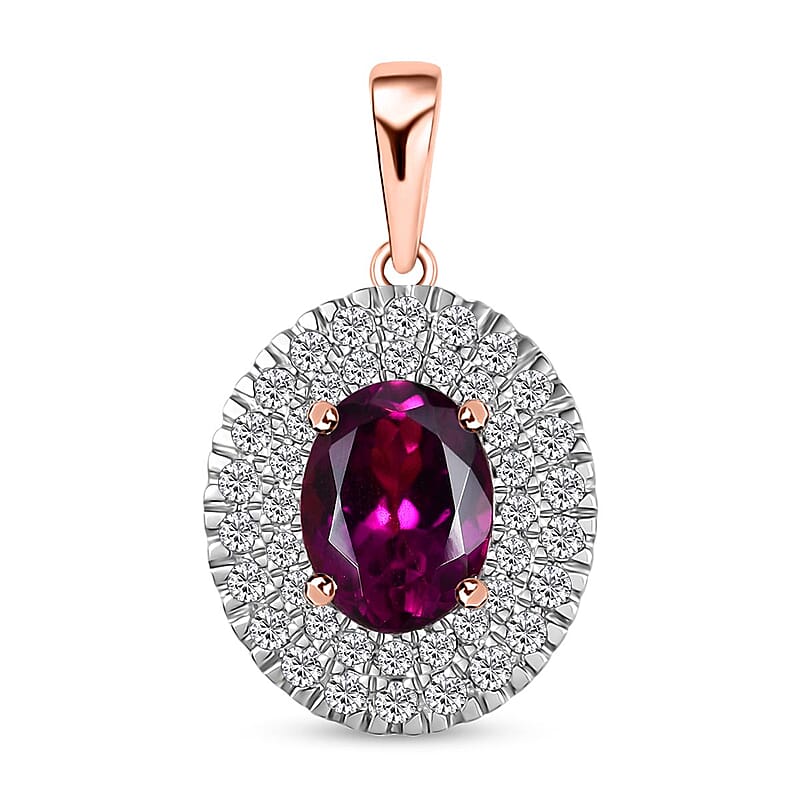 Certified & Appraised Luxoro 10K Rose Gold AAA Radiant Ember Garnet and G-H I2 Diamond Cocktail Pendant 2.07 ctw