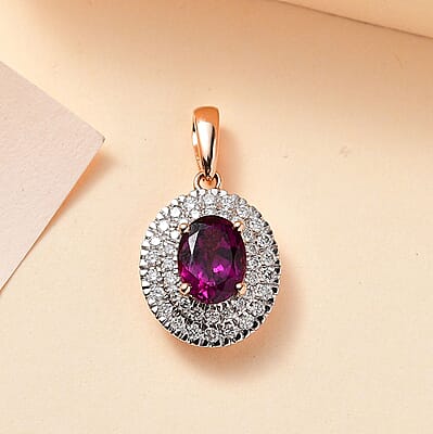 Certified & Appraised Luxoro 10K Rose Gold AAA Radiant Ember Garnet and G-H I2 Diamond Cocktail Pendant 2.07 ctw