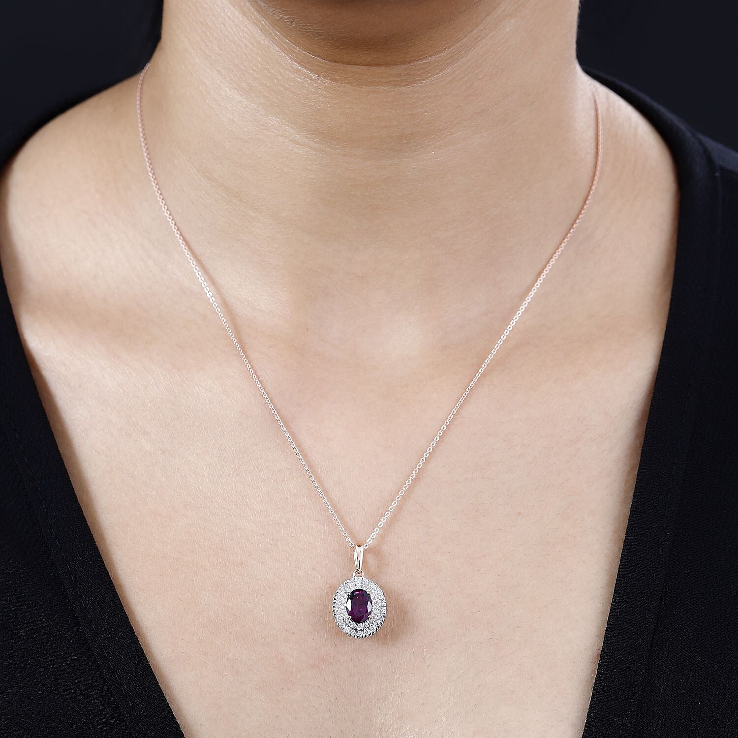 Certified & Appraised Luxoro 10K Rose Gold AAA Radiant Ember Garnet and G-H I2 Diamond Cocktail Pendant 2.07 ctw