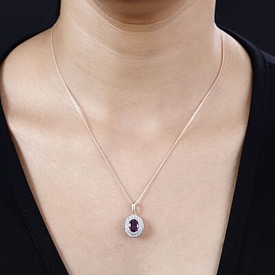 Certified & Appraised Luxoro 10K Rose Gold AAA Radiant Ember Garnet and G-H I2 Diamond Cocktail Pendant 2.07 ctw