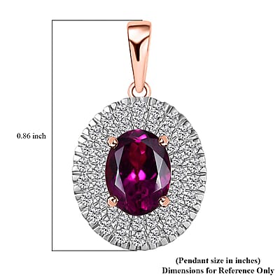 Certified & Appraised Luxoro 10K Rose Gold AAA Radiant Ember Garnet and G-H I2 Diamond Cocktail Pendant 2.07 ctw