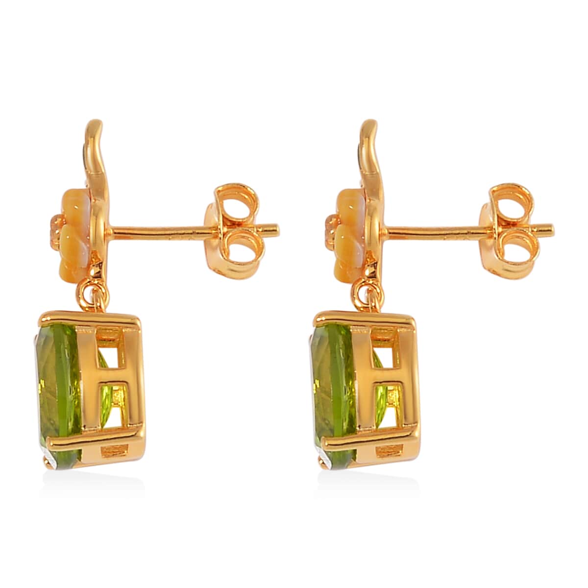 Peridot and Yellow Mother of Pearl Carved Enameled Floral Earrings in 18K Vermeil Yellow Gold Over Sterling Silver 5.75 ctw image number 3
