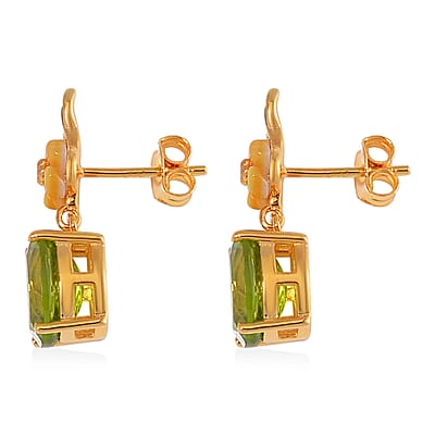 Peridot and Yellow Mother of Pearl Carved Enameled Floral Earrings in 18K Vermeil Yellow Gold Over Sterling Silver 5.75 ctw