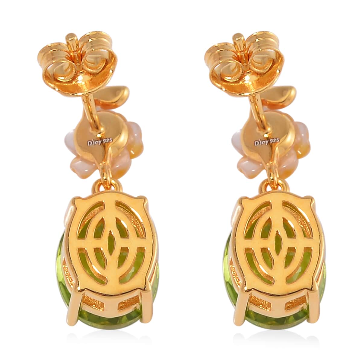 Peridot and Yellow Mother of Pearl Carved Enameled Floral Earrings in 18K Vermeil Yellow Gold Over Sterling Silver 5.75 ctw image number 4