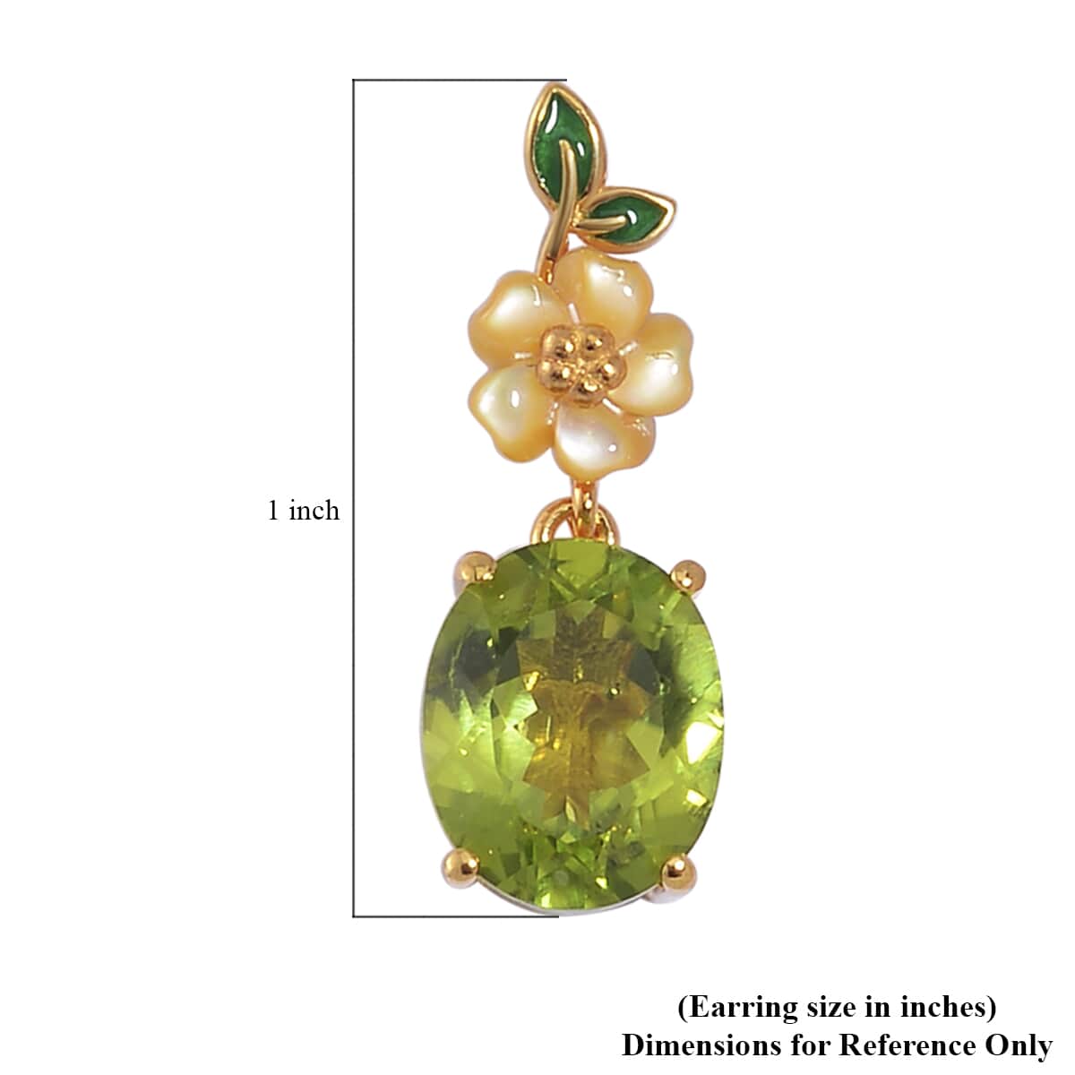 Peridot and Yellow Mother of Pearl Carved Enameled Floral Earrings in 18K Vermeil Yellow Gold Over Sterling Silver 5.75 ctw image number 5