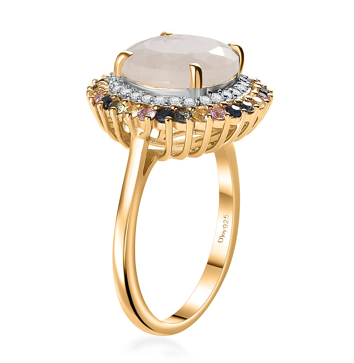 Moon Glow Moonstone and Multi Gemstone Double Halo Ring in 18K Vermeil Yellow Gold Over Sterling Silver (Size 10.0) 4.50 ctw image number 2