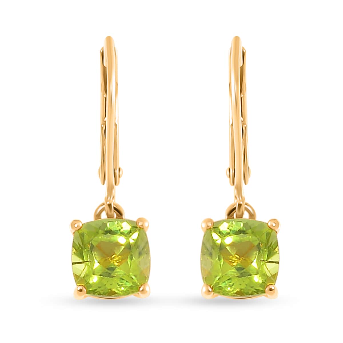 Hebei Peridot Lever Back Earrings in 18K Vermeil Yellow Gold Over Sterling Silver 3.10 ctw image number 0