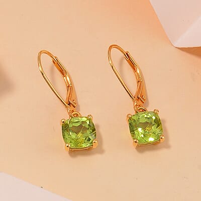Hebei Peridot Lever Back Earrings in 18K Vermeil Yellow Gold Over Sterling Silver 3.10 ctw