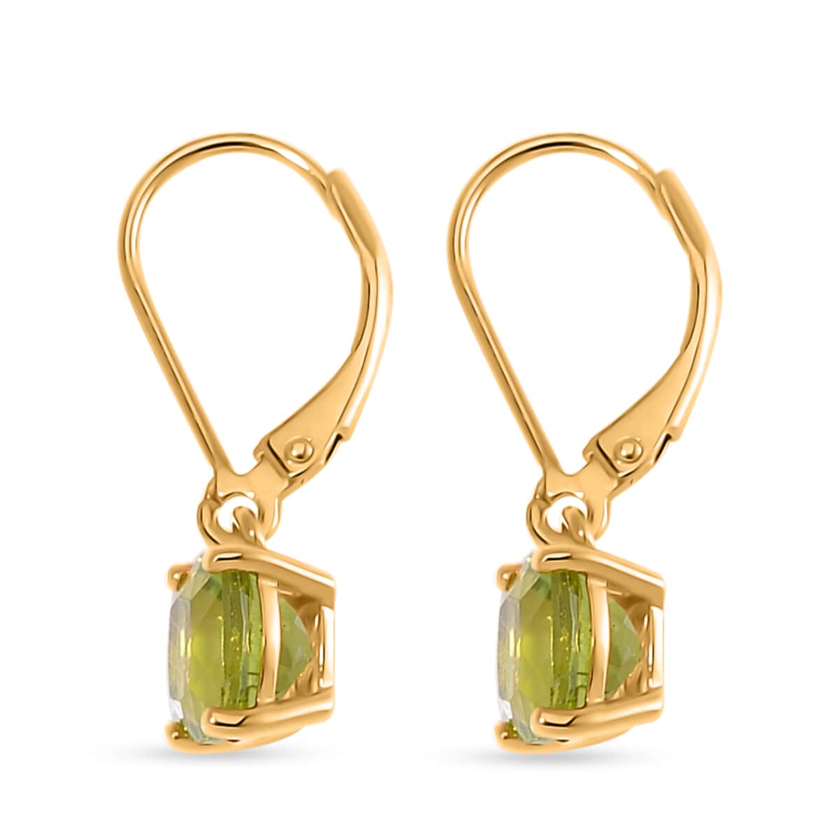 Hebei Peridot Lever Back Earrings in 18K Vermeil Yellow Gold Over Sterling Silver 3.10 ctw image number 3