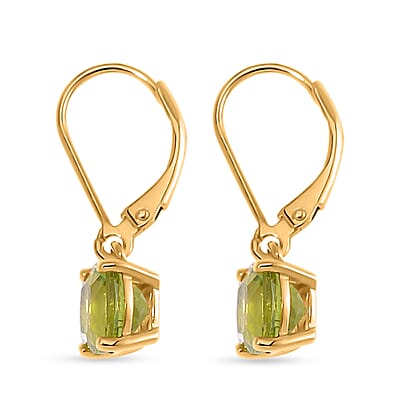 Hebei Peridot Lever Back Earrings in 18K Vermeil Yellow Gold Over Sterling Silver 3.10 ctw
