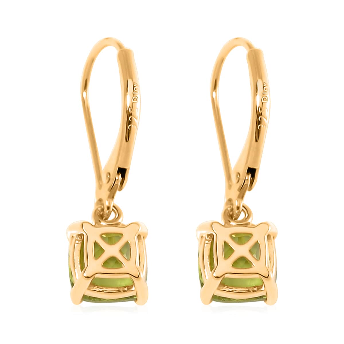 Hebei Peridot Lever Back Earrings in 18K Vermeil Yellow Gold Over Sterling Silver 3.10 ctw image number 4