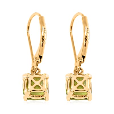 Hebei Peridot Lever Back Earrings in 18K Vermeil Yellow Gold Over Sterling Silver 3.10 ctw