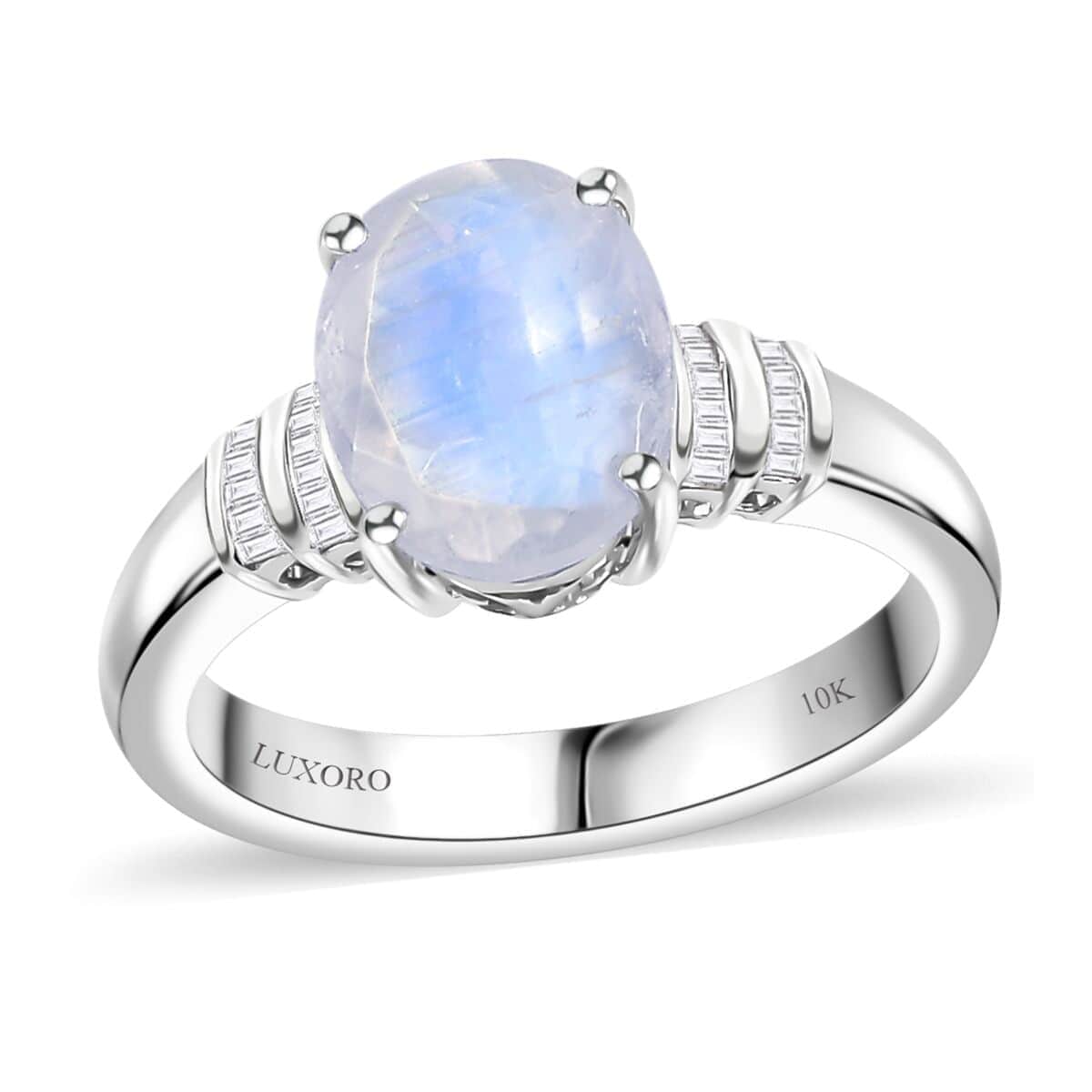 Luxoro AAAA Moon Glow Moonstone and G-H I2 Diamond 2.50 ctw Ring in 10K White Gold (Size 7.0) image number 0