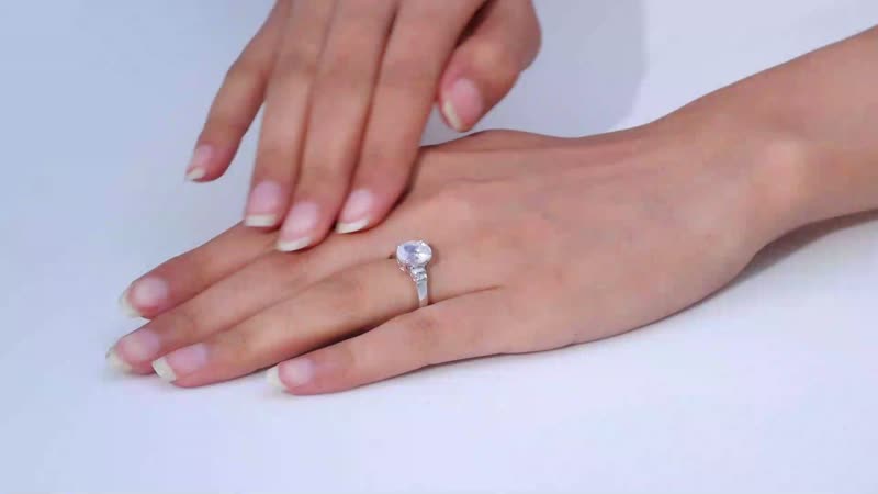 Luxoro 10K White Gold AAAA Rainbow Moonstone and G-H I2 Diamond Ring 2.50 ctw