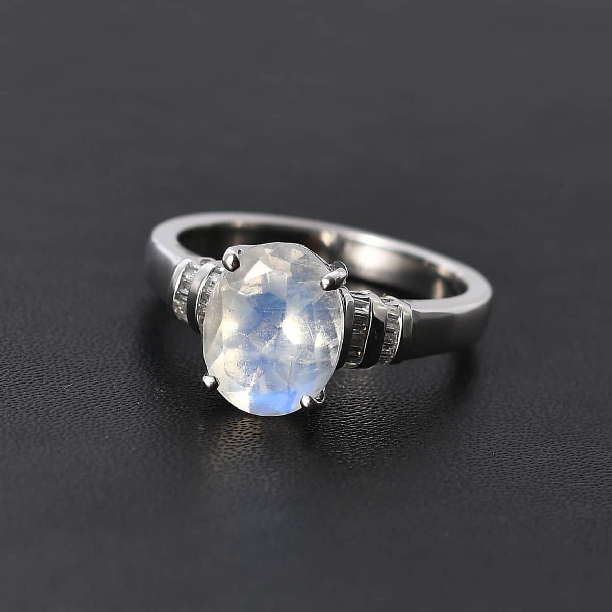 Luxoro AAAA Moon Glow Moonstone and G-H I2 Diamond 2.50 ctw Ring in 10K White Gold (Size 7.0) image number 1