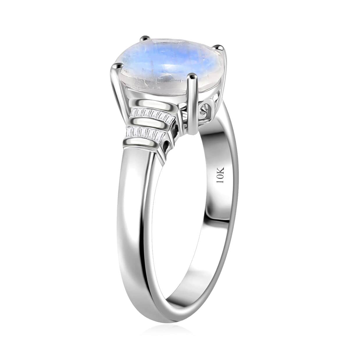 Luxoro AAAA Moon Glow Moonstone and G-H I2 Diamond 2.50 ctw Ring in 10K White Gold (Size 7.0) image number 3