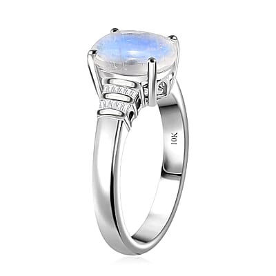 Luxoro AAAA Moon Glow Moonstone and G-H I2 Diamond 2.50 ctw Ring in 10K White Gold (Size 7.0)