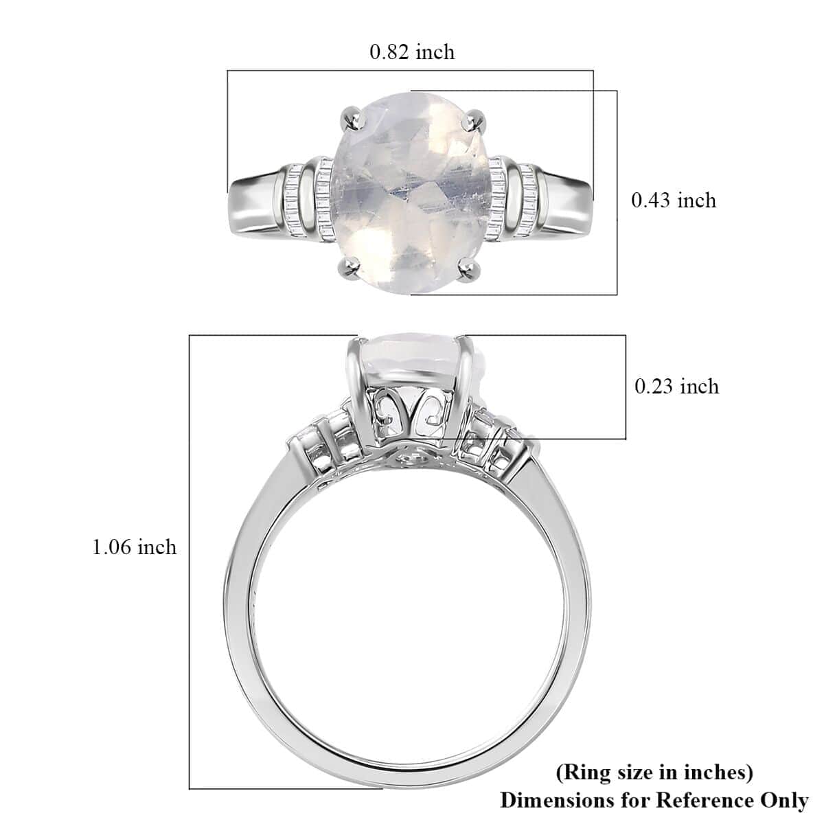 Luxoro AAAA Moon Glow Moonstone and G-H I2 Diamond 2.50 ctw Ring in 10K White Gold (Size 7.0) image number 5