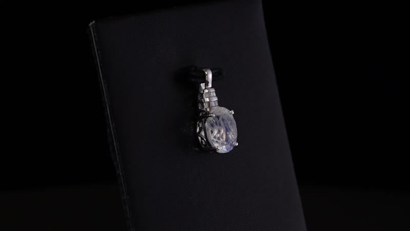 Luxoro 10K White Gold AAAA Moon Glow Moonstone and G-H I2 Diamond Pendant 2.35 ctw