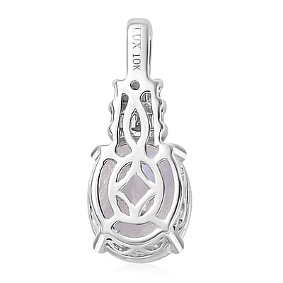 Luxoro 10K White Gold AAAA Moon Glow Moonstone and G-H I2 Diamond Pendant 2.35 ctw